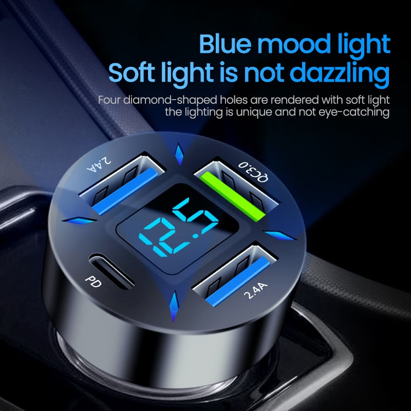66W 4 Ports USB C Car Charger adapter Fast Charge 3.0 LED display/ Buy 15 GET 2  FREE / Enter Code YCNGM0EXYQPP /-Free Shipping