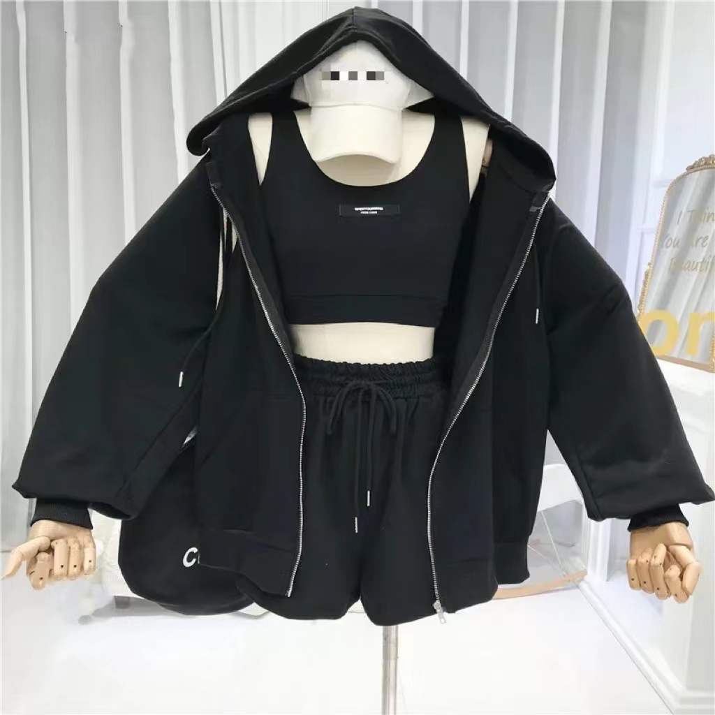 3 Piece Sets  Top /  Drawstring Shorts / Zipper hoodie  Sportswear / FREE shipping