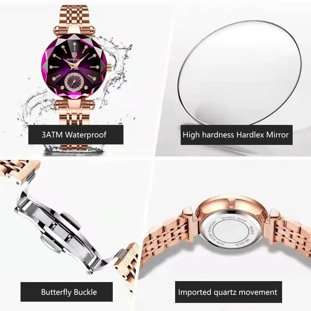 POEDAGAR Ladies Watch with 36 sparkling Diamonds / Pearl Dial / Quartz  / FREE Shipping