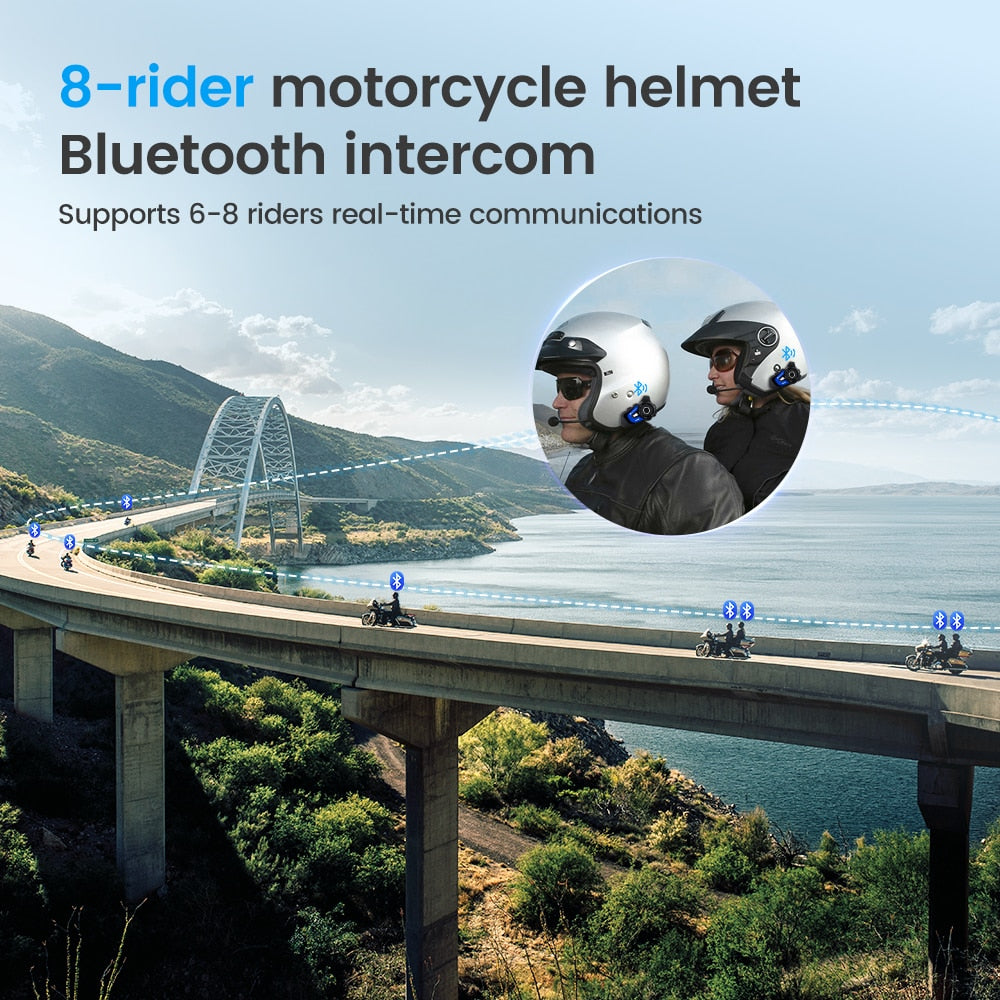 GEARELEC GX8 Bluetooth Motorcycle Intercom Helmet Headset 8 Rider Speaker Headphone/Music Sharing Interphone / FREE Shipping