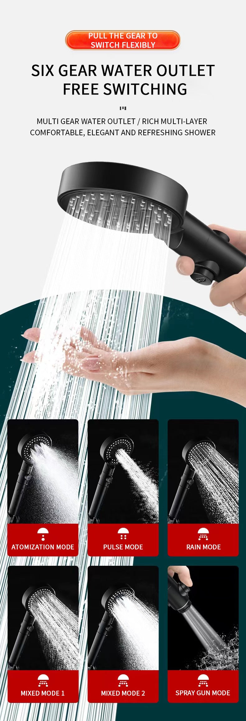 LeCono Shower Head Adjustable 6 spray MODES High Pressure for Salon or Bath / FREE Shipping
